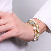 Bracciale in Metallo multifilo con perle bianche e pietre verdi