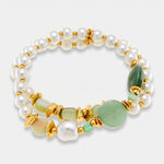 Bracciale in Metallo multifilo con perle bianche e pietre verdi - BYSIMON gioielli