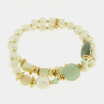 Bracciale in Metallo multifilo con perle bianche e pietre verdi - BYSIMON gioielli