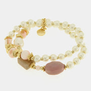 Bracciale in Metallo multifilo con perle bianche e pietre rosa