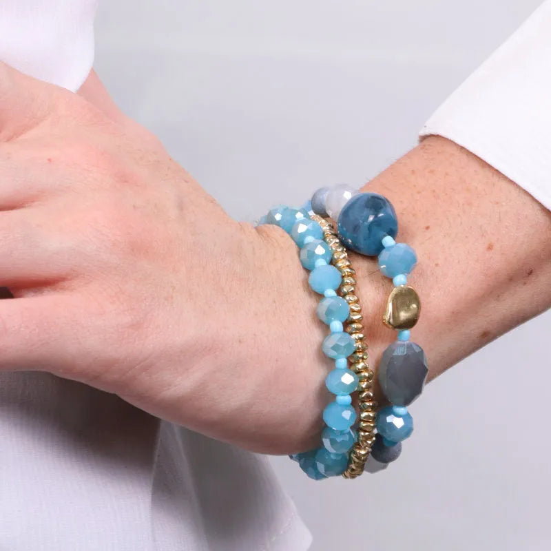 Bracciale in Metallo multifilo con cristalli e pietre azzurre - BYSIMON gioielli