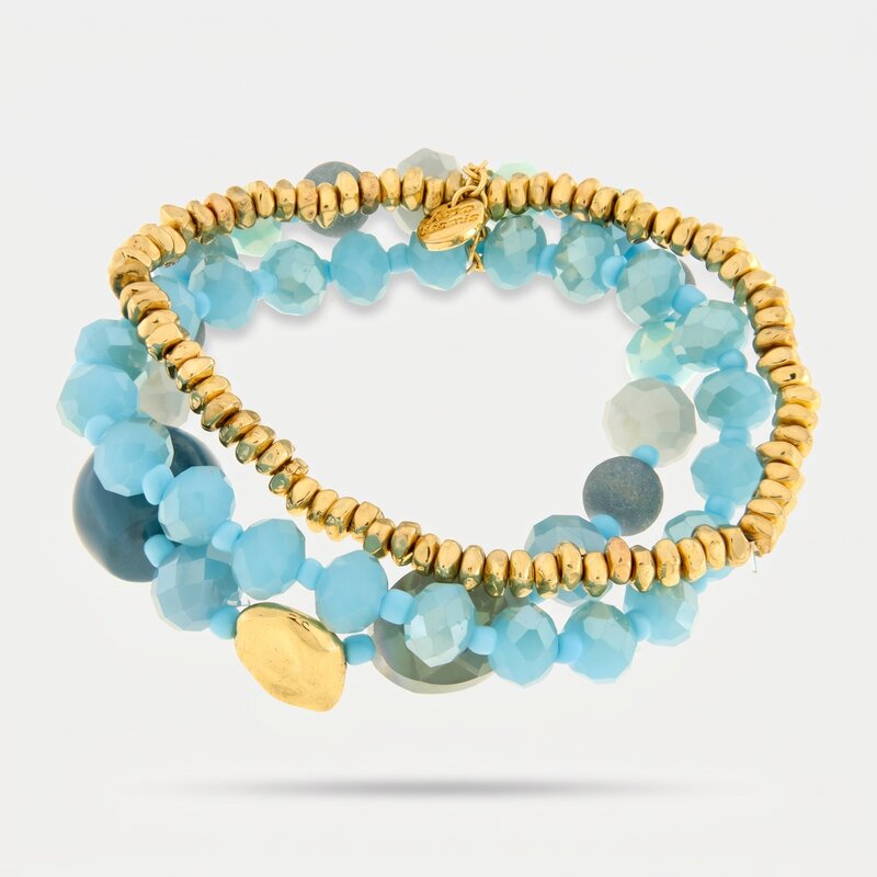 Bracciale in Metallo multifilo con cristalli e pietre azzurre - BYSIMON gioielli