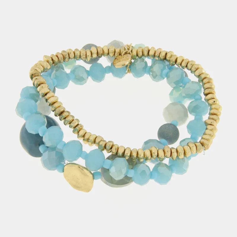 Bracciale in Metallo multifilo con cristalli e pietre azzurre - BYSIMON gioielli