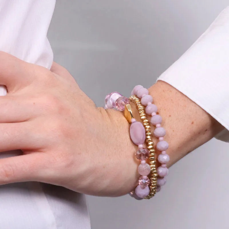 Bracciale in Metallo multifilo con cristalli e pietre lilla - BYSIMON gioielli