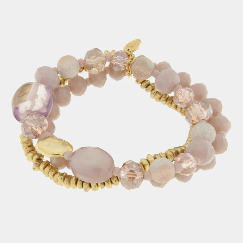 Bracciale in Metallo multifilo con cristalli e pietre lilla - BYSIMON gioielli