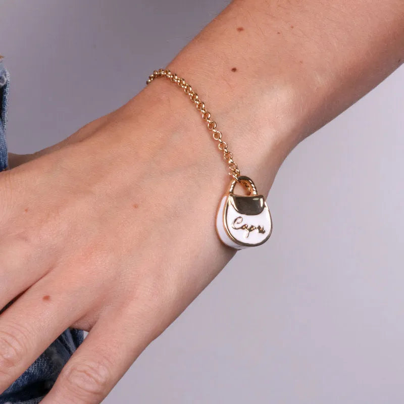 Bracciale in Metallo con borsa bianca scritta capri e cuore