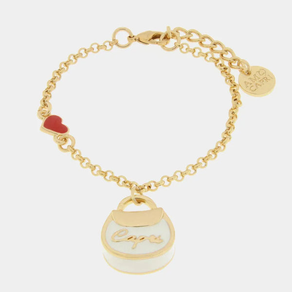 Bracciale in Metallo con borsa bianca scritta capri e cuore - BYSIMON gioielli