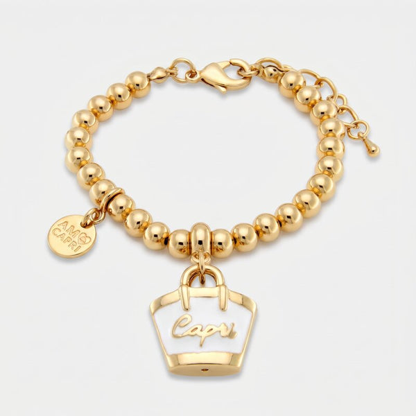 Bracciale in Metallo con borsa bianca scritta capri - BYSIMON gioielli