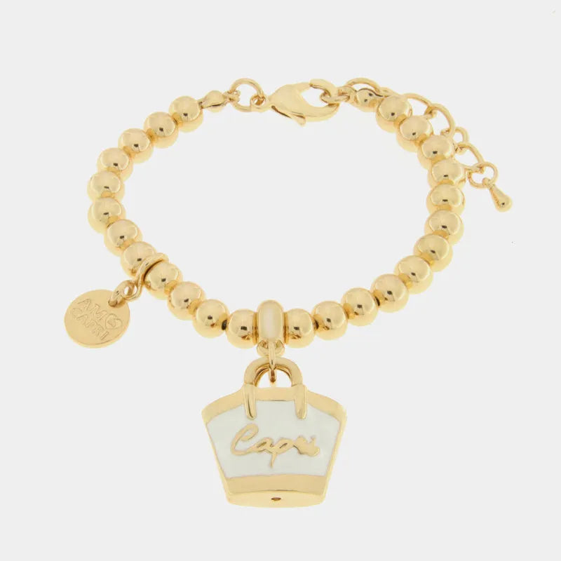 Bracciale in Metallo con borsa bianca scritta capri