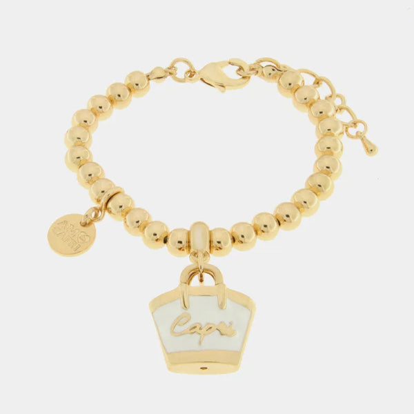 Bracciale in Metallo con borsa bianca scritta capri - BYSIMON gioielli