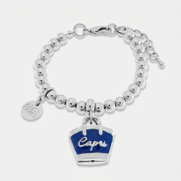 Bracciale in Metallo con borsa blu scritta capri - BYSIMON gioielli