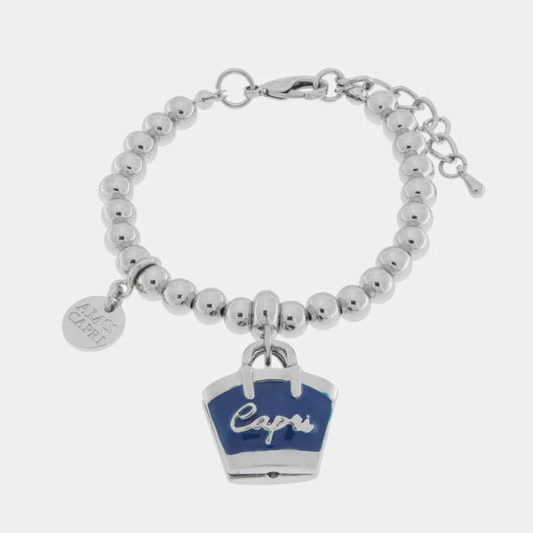 Bracciale in Metallo con borsa blu scritta capri - BYSIMON gioielli