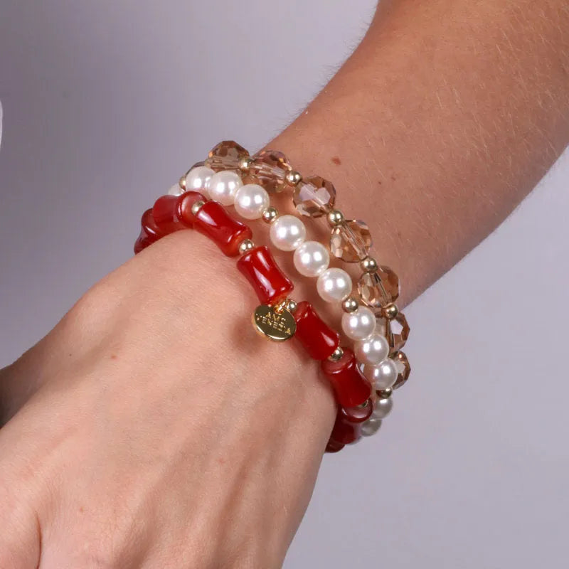 Bracciale in Metallo tris con perle e cristalli
