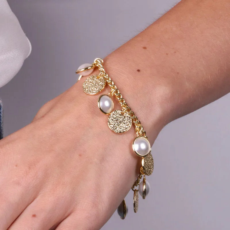 Bracciale in Metallo con perle e targhe martellate AMOVENEZIA - gioiello BySimon