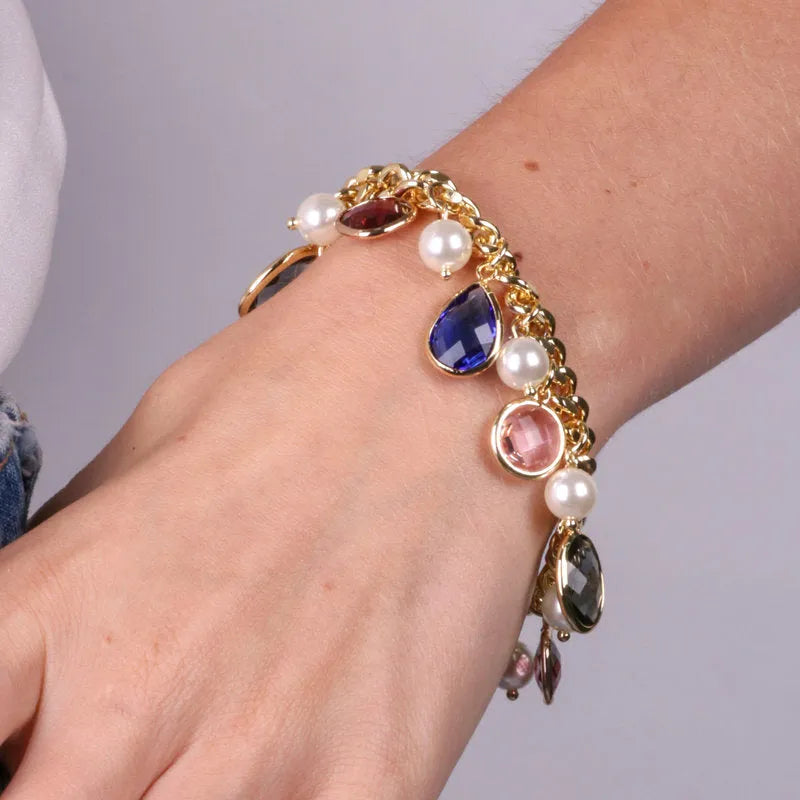 Bracciale in Metallo con perle e cristalli colorati