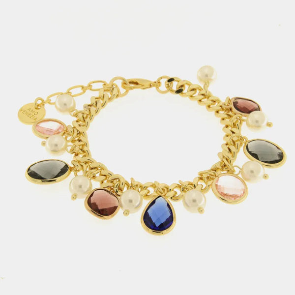 Bracciale in Metallo con perle e cristalli colorati - BYSIMON gioielli