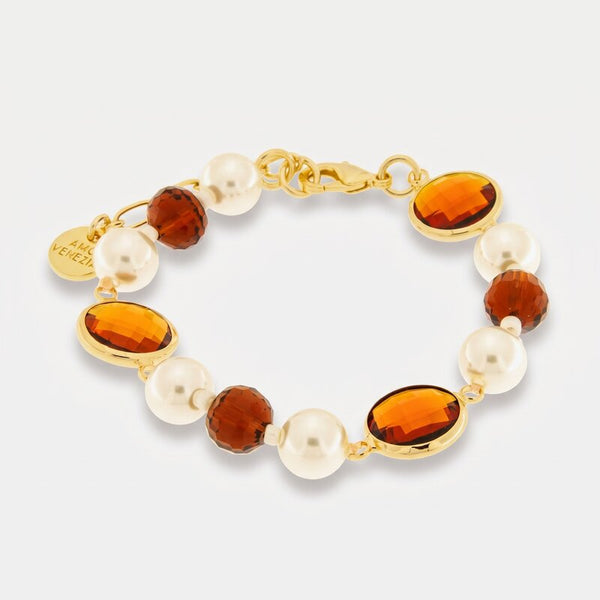 Bracciale in Metallo con perle e cristalli marroni - BYSIMON gioielli
