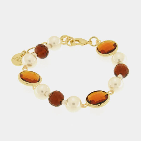 Bracciale in Metallo con perle e cristalli marroni - BYSIMON gioielli