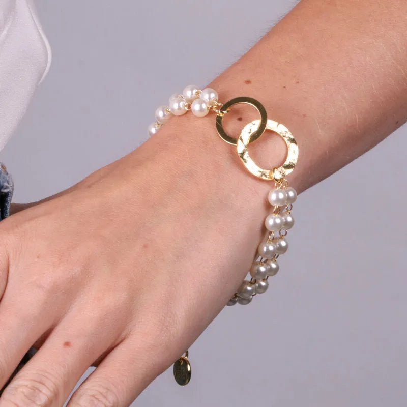 Bracciale in Metallo con pietre e cerchi intrecciati martellati