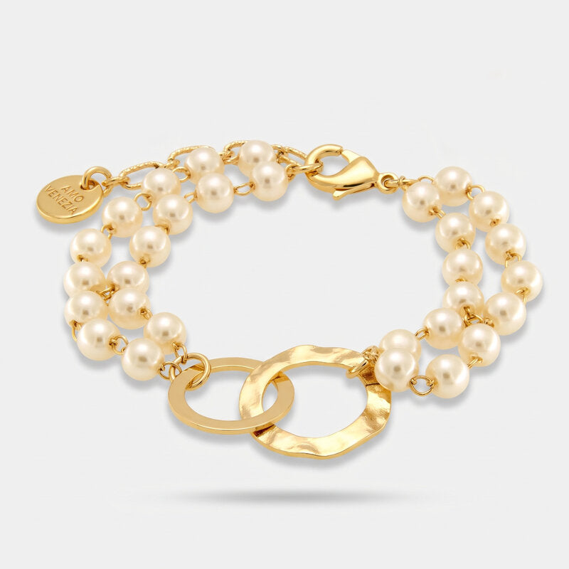 Bracciale in Metallo con pietre e cerchi intrecciati martellati - BYSIMON gioielli