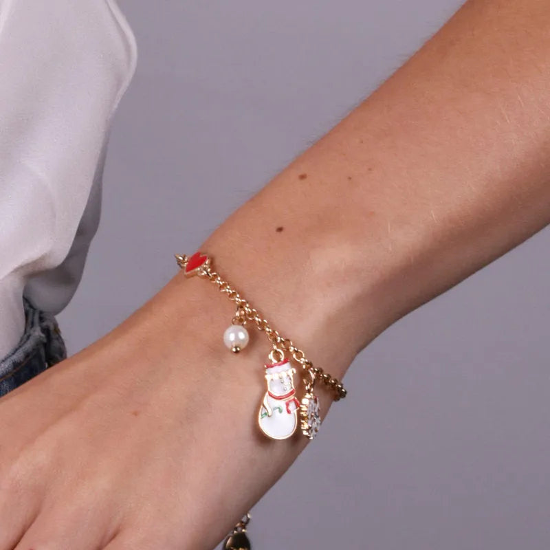 Bracciale in Metallo con pupazzo di neve e fiocchi di neve