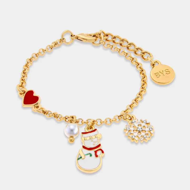 Bracciale in Metallo con pupazzo di neve e fiocchi di neve