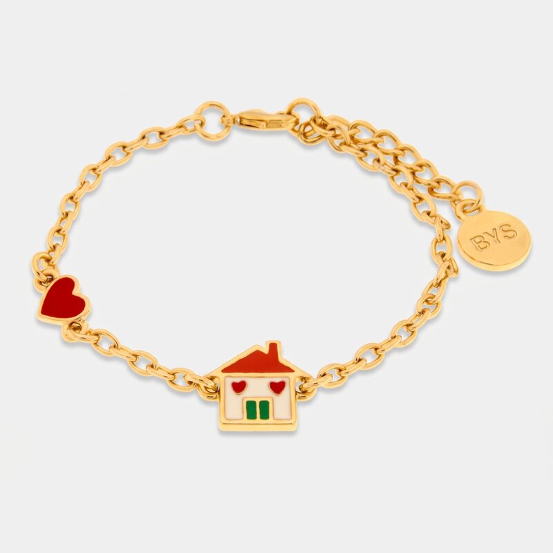 Bracciale in Metallo con casa e cuore rosso - BYSIMON gioielli