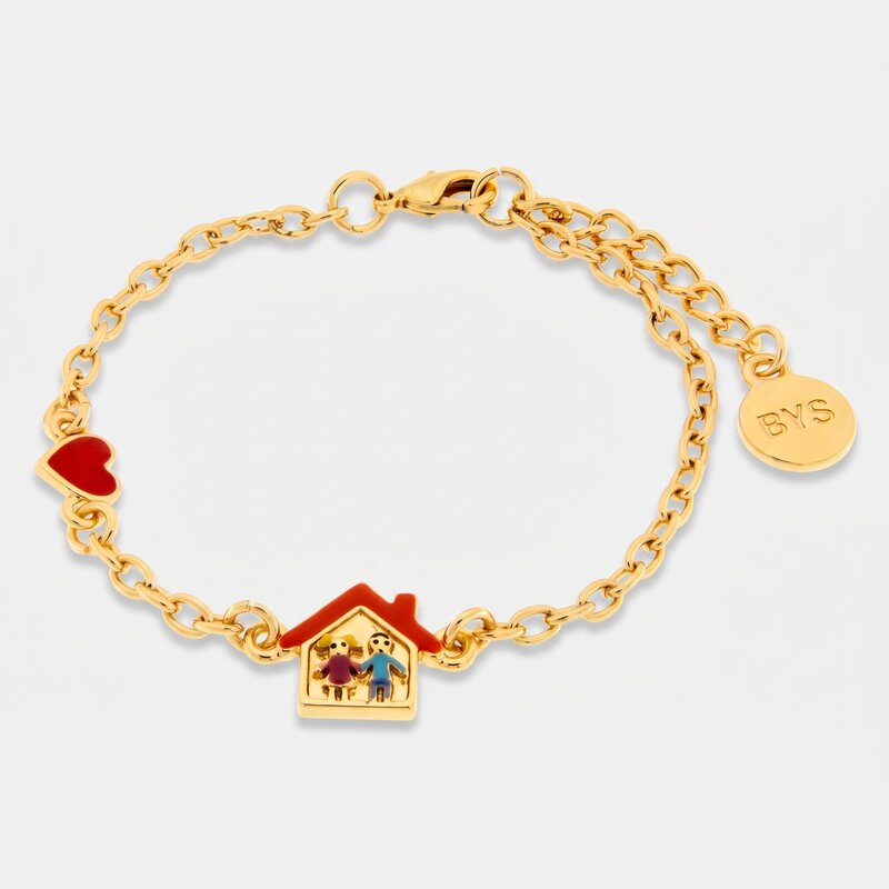 Bracciale in Metallo con casa e bambini e cuore rosso - BYSIMON gioielli