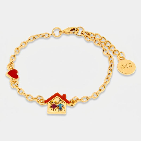 Bracciale in Metallo con casa e bambini e cuore rosso - BYSIMON gioielli
