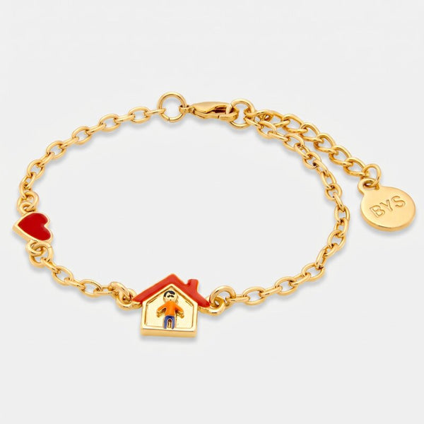 Bracciale in Metallo con casa, bambino e cuore rosso - BYSIMON gioielli