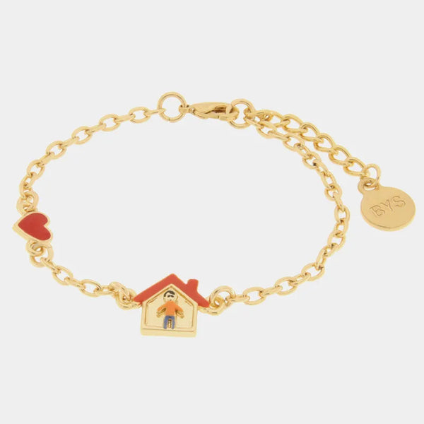 Bracciale in Metallo con casa, bambino e cuore rosso - BYSIMON gioielli