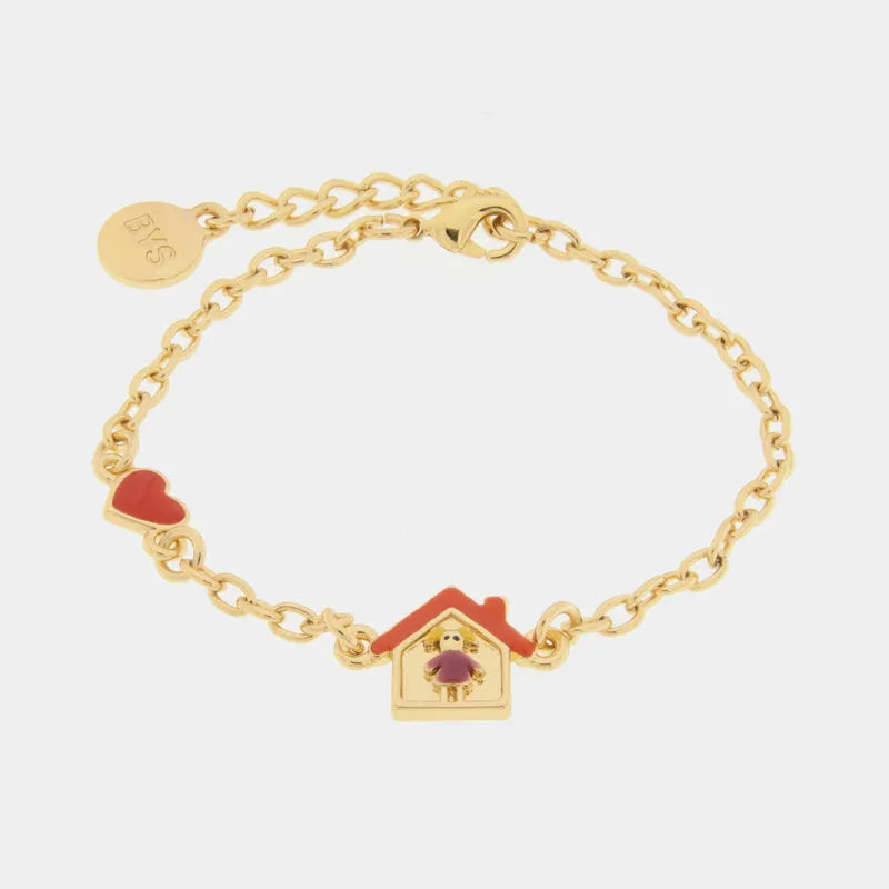 Bracciale in Metallo con casa, bambina e cuore rosso