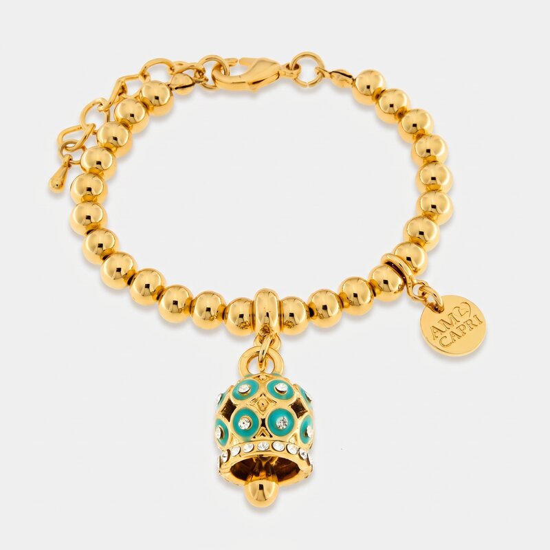 Bracciale in Metallo con campanella a pois verde e zirconi - BYSIMON gioielli