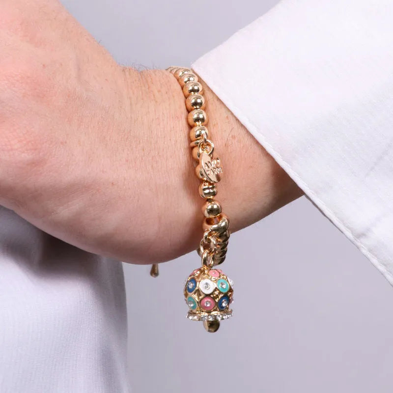 Bracciale in Metallo con campanella a pois multicolor e zirconi - BYSIMON gioielli