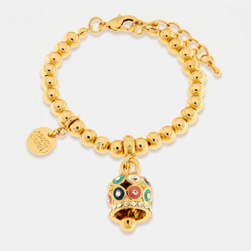 Bracciale in Metallo con campanella a pois multicolor e zirconi - BYSIMON gioielli