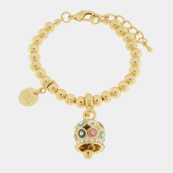 Bracciale in Metallo con campanella a pois multicolor e zirconi - BYSIMON gioielli