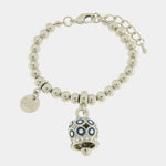 Bracciale in Metallo con campanella a pois blu e zirconi - BYSIMON gioielli