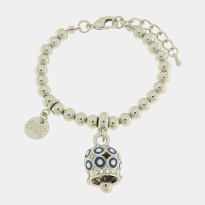 Bracciale in Metallo con campanella a pois blu e zirconi - BYSIMON gioielli