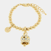 Bracciale in Metallo con campanella a pois bianco e zirconi