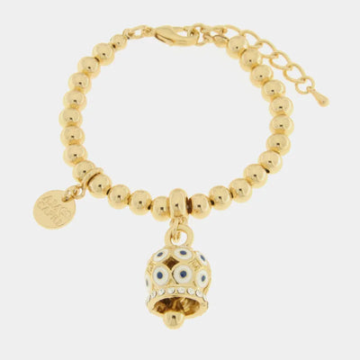 Bracciale in Metallo con campanella a pois bianco e zirconi - BYSIMON gioielli
