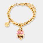 Bracciale in Metallo con campanella a pois rosa e zirconi - BYSIMON gioielli
