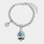 Bracciale in Metallo con campanella a pois blu e azzurro e zirconi - BYSIMON gioielli