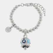 Bracciale in Metallo con campanella a pois blu e azzurro e zirconi