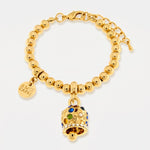 Bracciale in Metallo con campanella a pois  e zirconi multicolor - BYSIMON gioielli