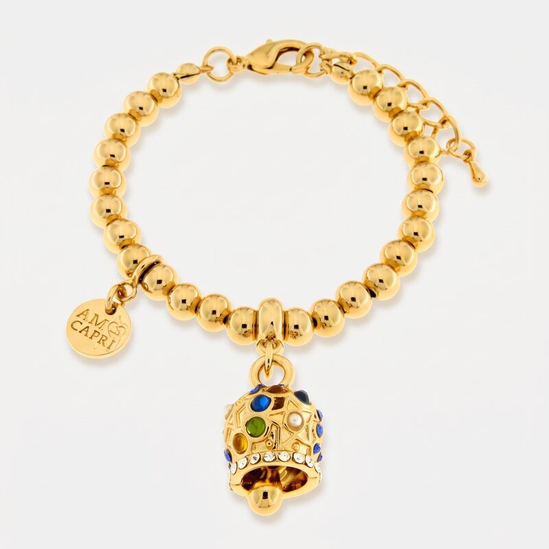 Bracciale in Metallo con campanella a pois  e zirconi multicolor - BYSIMON gioielli