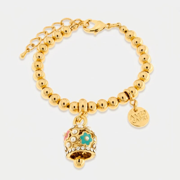 Bracciale in Metallo con campanella con fiori e perle - BYSIMON gioielli