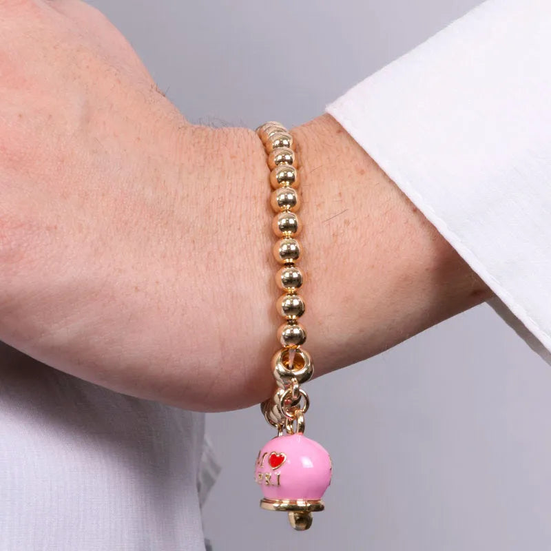 Bracciale in Metallo con campanella rosa e scritta Capri - BYSIMON gioielli