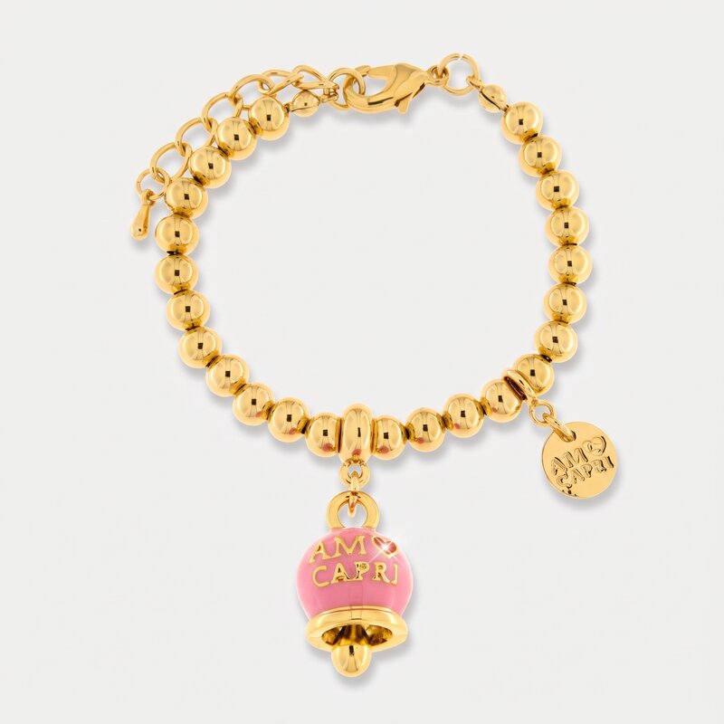 Bracciale in Metallo con campanella rosa e scritta Capri - BYSIMON gioielli