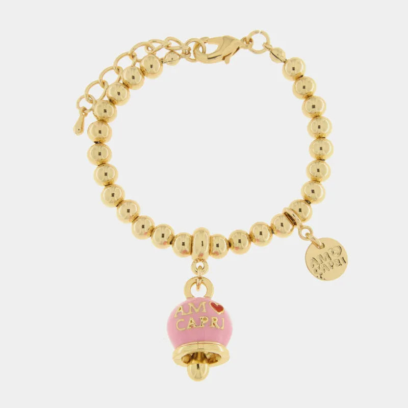 Bracciale in Metallo con campanella rosa e scritta Capri - BYSIMON gioielli