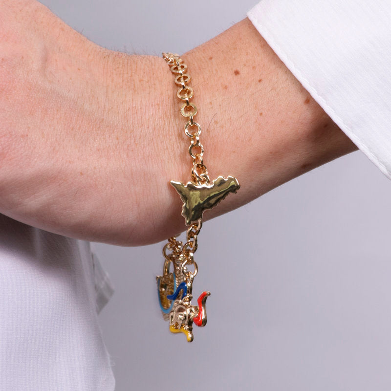 Bracciale in Metallo con CoffaTrinacria e Sicilia - BYSIMON gioielli